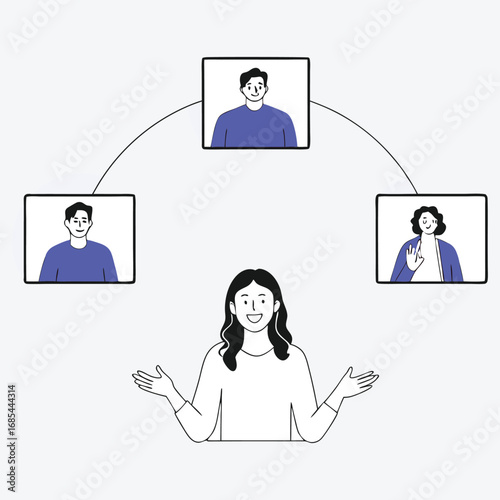 Office Collaboration Video Call Vector Illustration