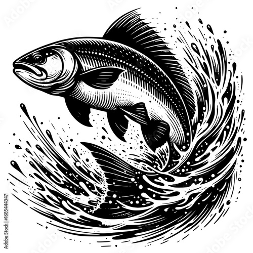 Fish leaping out of water vector image illustration usefule for Graphics