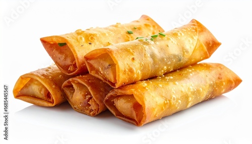 Golden fried spring rolls with crispy outer shell vegetable filling delicious appetizer snack food isolated on white background
