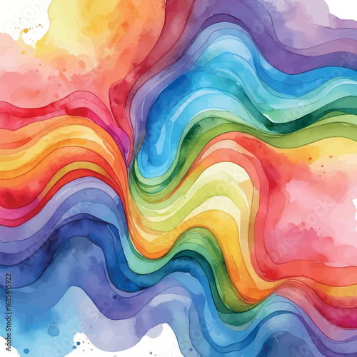 Vibrant watercolor rainbow texture with smooth color transitions, isolated on white