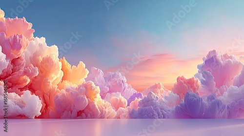 A minimalist horizon where soft pink candy clouds meet a pale lavender sky, serene and almost edible-looking, no distractions.
