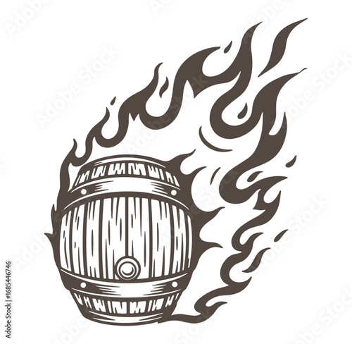 Burning barrel illustration a vintage style representation of flames and a wooden keg