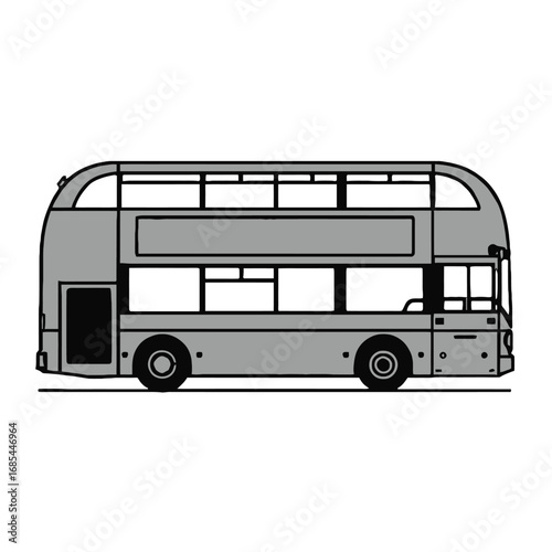 Vector art of a simple, flat illustration of a grey doubledecker bus, isolated on a transparent background, perfect for transportation or city themes