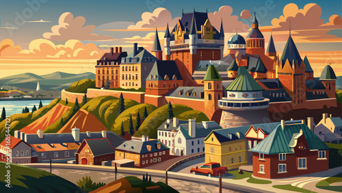 Historic District of Old Québec, Canada enchants with fortified walls, stone streets, French colonial architecture, and a skyline crowned by the Château Frontenac overlooking the St. Lawrence River.