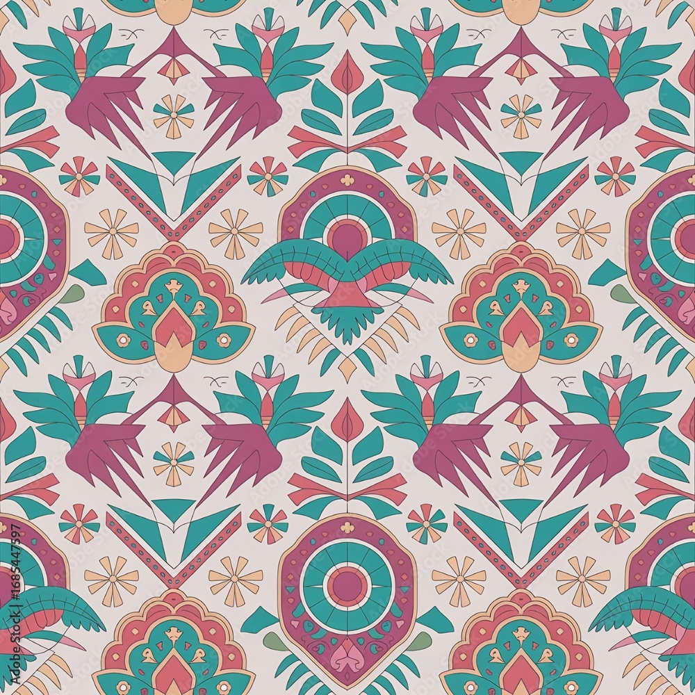 Fototapeta premium Traditional and Modern Fusion Seamless Pattern Vector