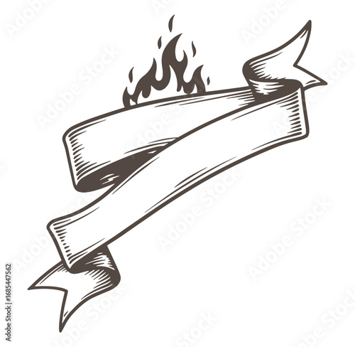 Decorative engraved ribbon with flames elegant vector graphic design element