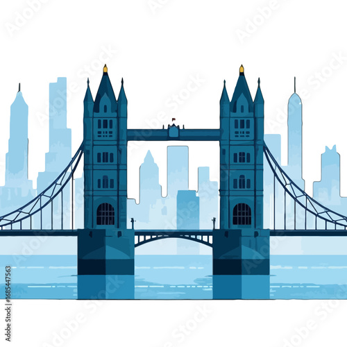 Vector art of tower bridge, a bascule and suspension bridge in london, england, with a cityscape in the background
