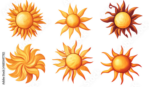 sun icon set isolated on a transparent background.