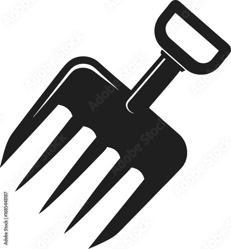 A black pitchfork against an isolated backdrop