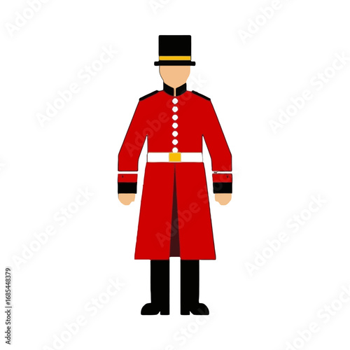 Illustration of a british royal guard in a red uniform and black hat