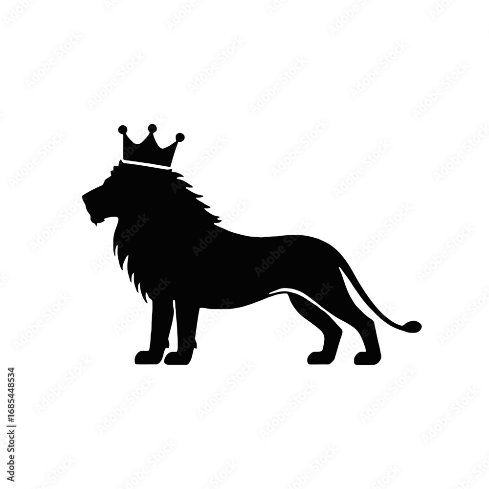 Obraz premium Vector art of silhouette of a majestic lion wearing a crown, symbolizing power and royalty