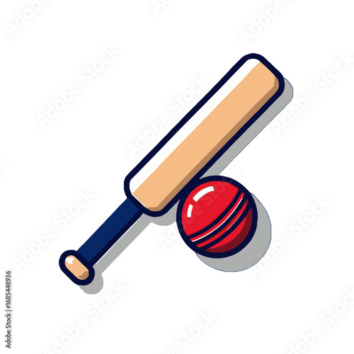 Vector art of cricket bat and ball, representing the sport and game