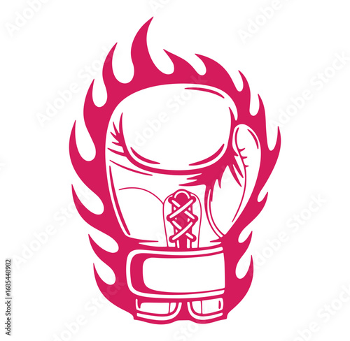 Fiery boxing glove design illustrating power and strength for sport and fitness graphics