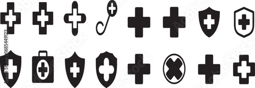 Healthcare & Cure Glyph Icon Pack – Cross Symbols Collection