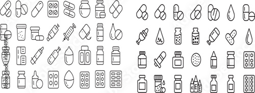 Healthcare & Pharmacy Dosage Forms – Outline Icon Collection