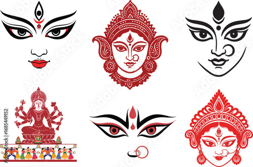 Collection of Goddess Durga Icons for Hindu Festival Celebrations
