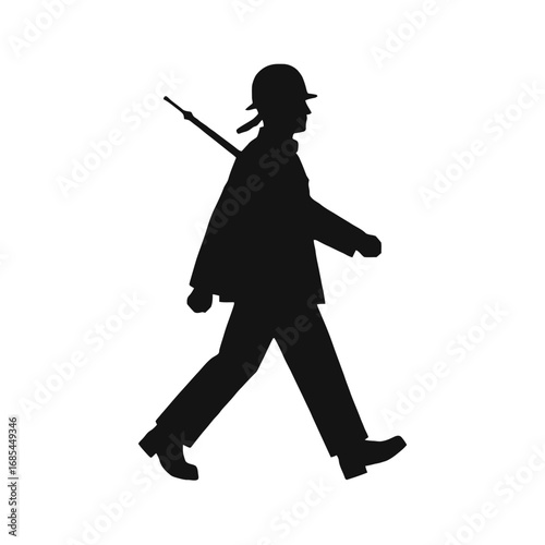 Vector art of silhouette of a soldier in uniform marching with a rifle on a transparent background