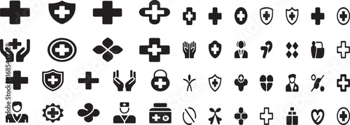 Medical Cross Cure Glyph Icons – Health and Emergency Symbols