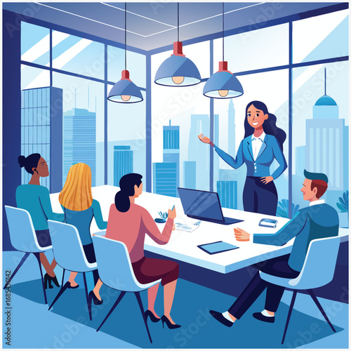 Flat Design Conference Call Vector Illustration