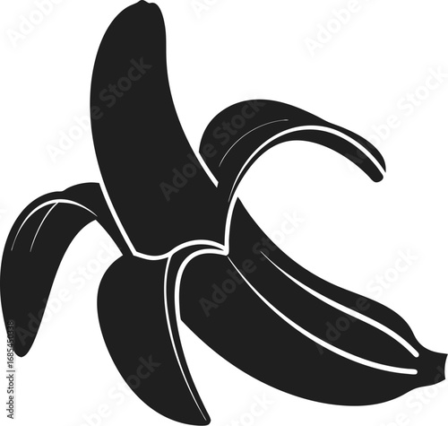 A peeled banana in black color, fruit ready to eat