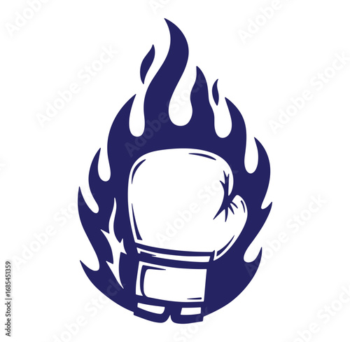 Vector illustration of a boxing glove engulfed in flames representing heat and power