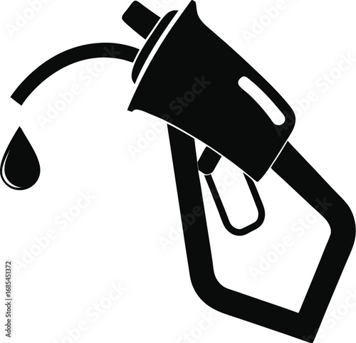 Fuel nozzle icon with a single drop of fuel. This silhouette represents energy and industry