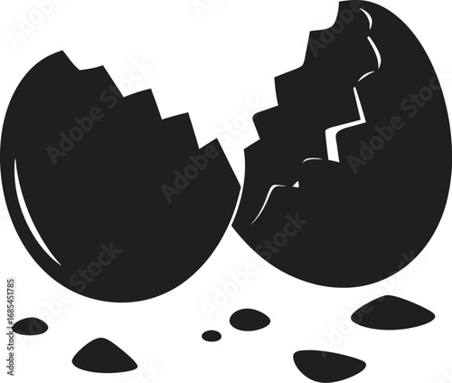 A cracked egg shell, representing new beginnings, fragility, and potential