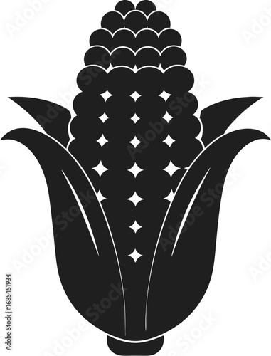 A black and white illustration of a corn cob