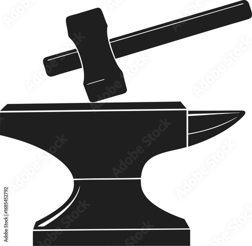 A silhouette image of a hammer resting on top of an anvil, capturing the essence of a blacksmith's work. The anvil is a sturdy, metallic tool typically used to shape metal