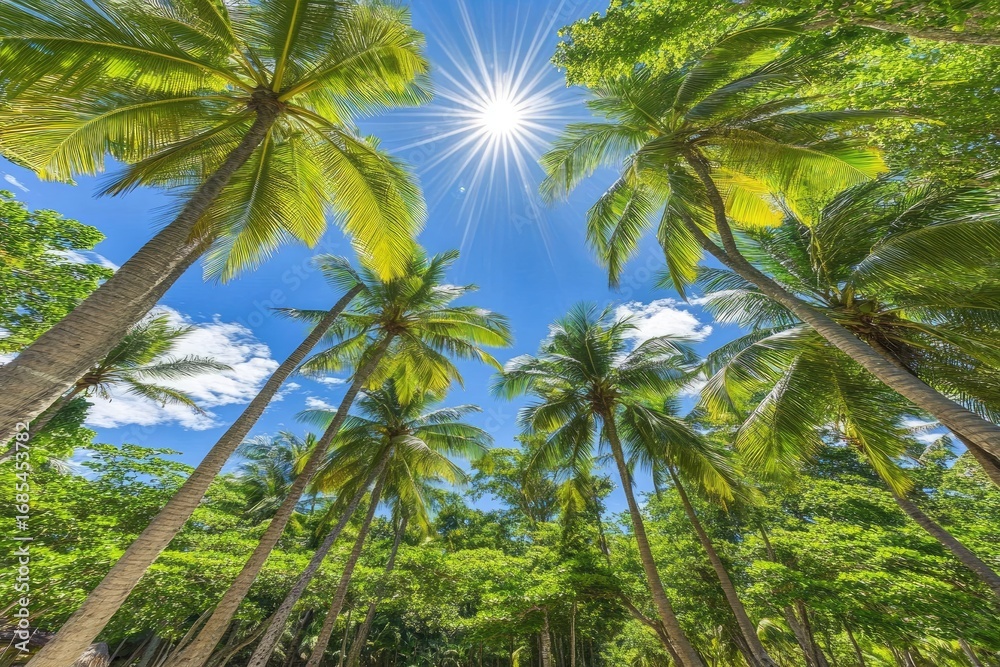 Fototapeta premium Tropical palms reaching for a bright sun
