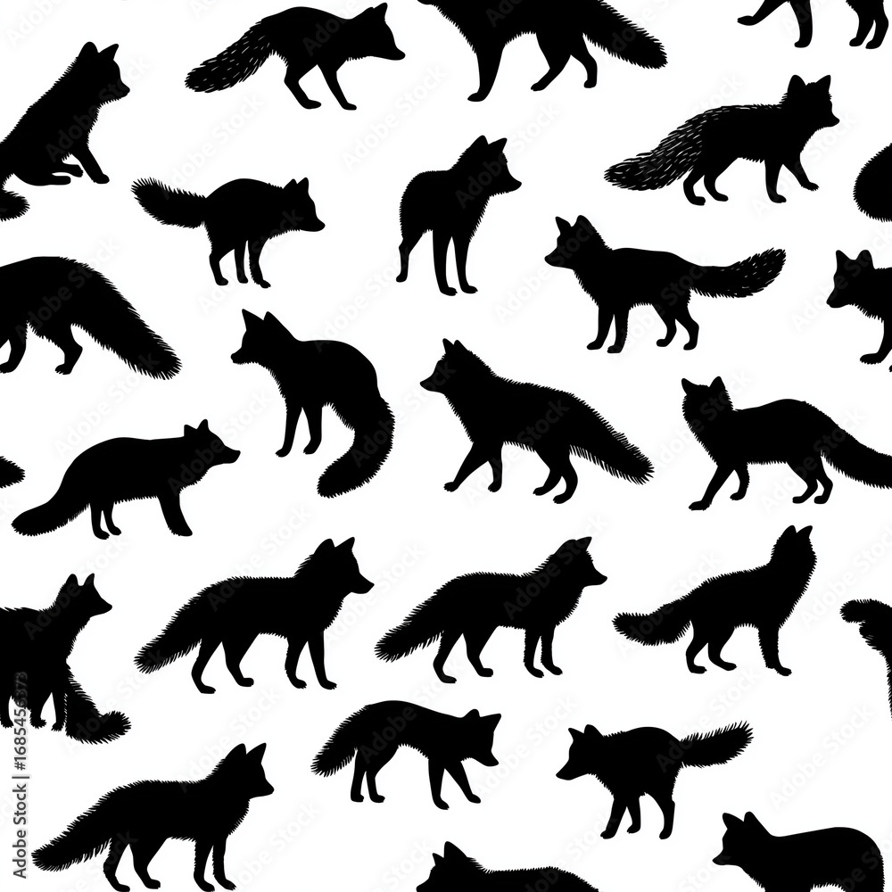Fototapeta premium Repeating pattern of black fox silhouettes on animal graphic design
