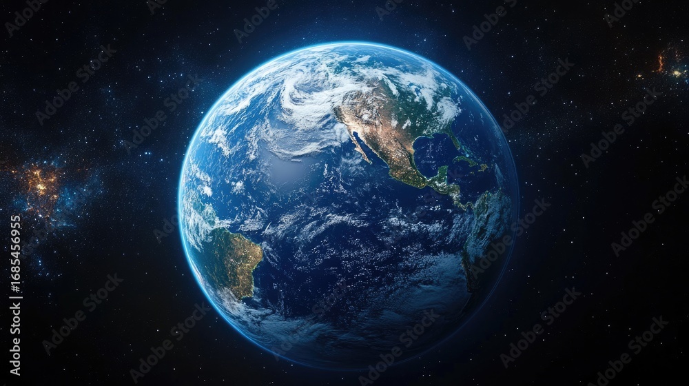 Obraz premium Earth seen from space, detailed surface, starry background