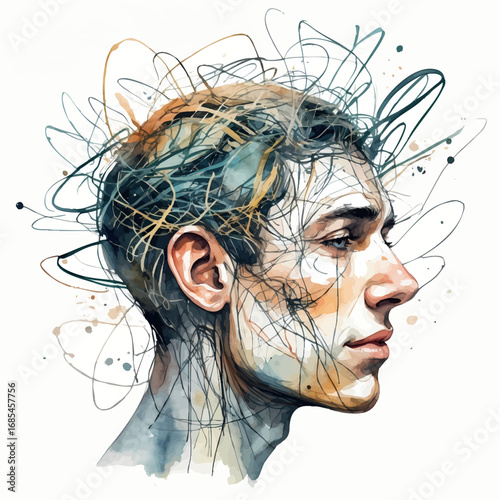 Watercolor vector tangled mind illustration representing mental overwhelm