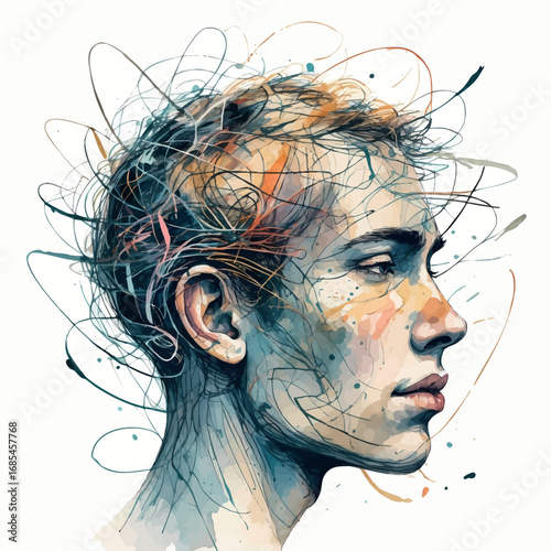 Watercolor vector tangled mind illustration representing mental overwhelm