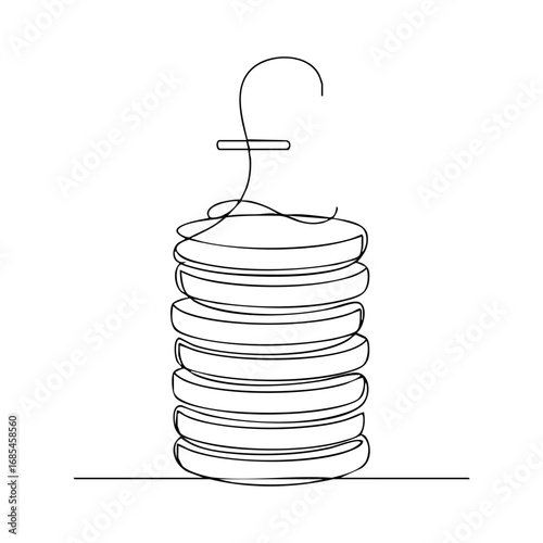 Golden Pound Sterling coins illustration, showing a stack and a single coin. Represents British currency, finance, and wealth. Ideal for banking, investment, and economic concepts