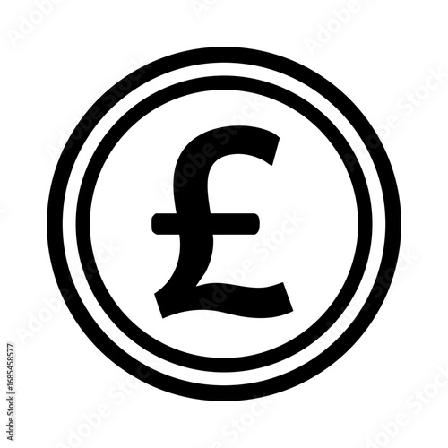 Golden Pound Sterling coin illustration, showing a  single coin. Represents British currency, finance, and wealth. Ideal for banking, investment, and economic concepts