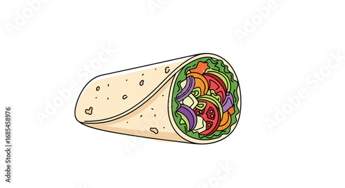 Delicious freshly made healthy vegetarian wrap packed with nutritious vegetables and greens