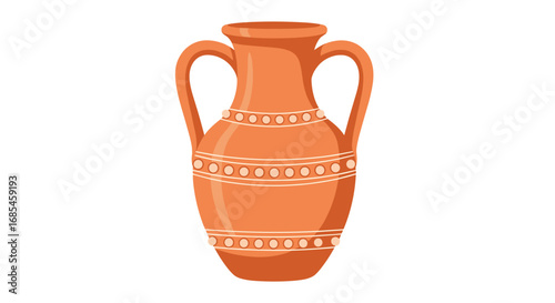 An ancient terracotta amphora with decorative patterns and two handles