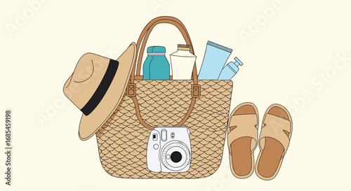 Summer beach vacation essentials ready for fun in the sun getaway