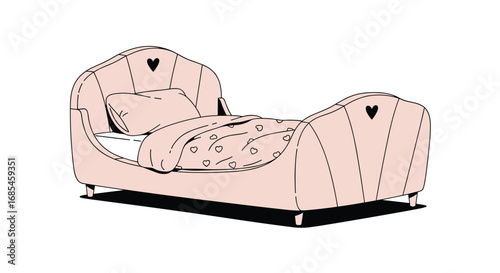 Charming pink seashell shaped bed with heart details for a whimsical bedroom design