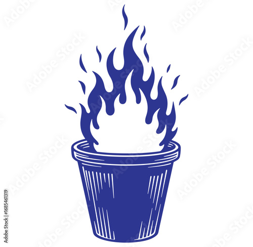 Blue illustration of a torch with flames stylized graphic design for branding