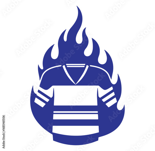 Bold blue hockey jersey in flames graphic illustrating passion and sports energy