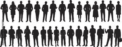 Business people silhouette vector set, professional team poses, office workers standing, corporate staff illustration, teamwork concept, flat vector illustration