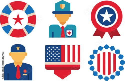 Patriotic usa memorial day soldier icons collection vector illustration eps scalable design