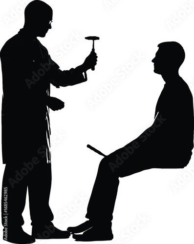 Neurologist examining patient with reflex hammer medical examination silhouette artistic representation