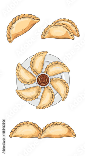 Delicious savory fried pastries filled with a rich and flavorful filling served with a dipping sauce a perfect appetizer or snack option