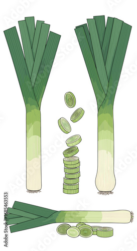 Healthy fresh leeks vegetable ingredients for culinary cooking preparation and food production