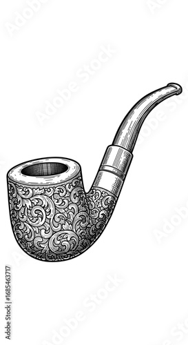Detailed illustration of a classic tobacco smoking pipe with a textured bowl and smooth stem