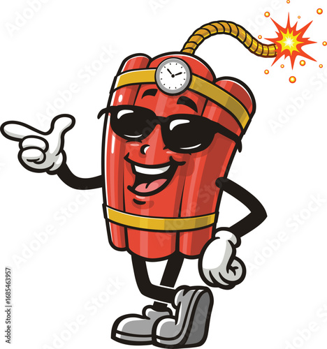 TNT Dynamite mascot cartoon wearing sunglasses