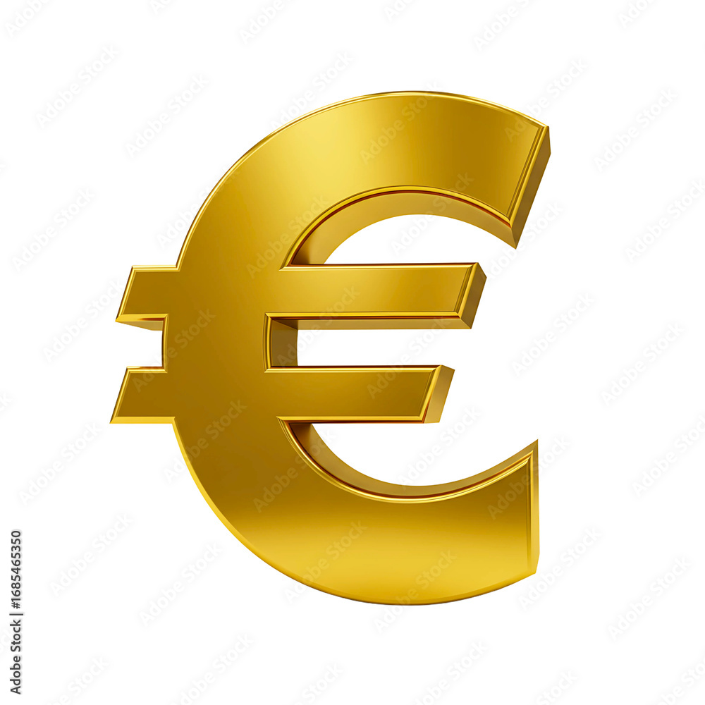 Fototapeta premium Shiny golden euro currency symbol with a 3d metallic effect isolated on transparent background
